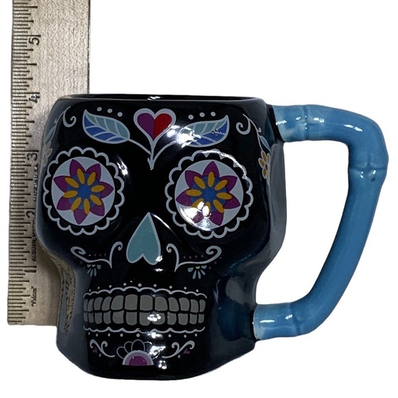 Sugar Skull Jumbo Day of the Dead Ceramic Mug Large Multicolor Black 16 Oz - Picture 6 of 11